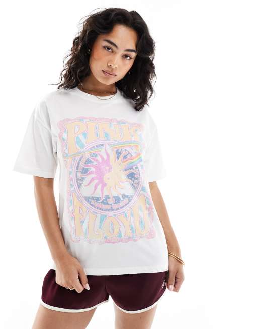 Pull&Bear – Koszulka w kolorze ecru z nadrukiem „Pink Floyd”