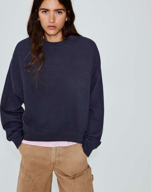 Pull&Bear kraftig sweatshirt i marineblå, 4 af 7