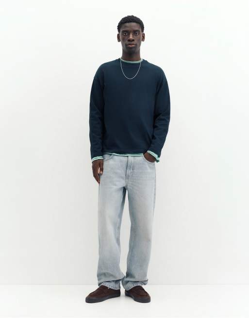 Pull&Bear kraftig T-shirt i afslappet pasform i navy, 4 af 7