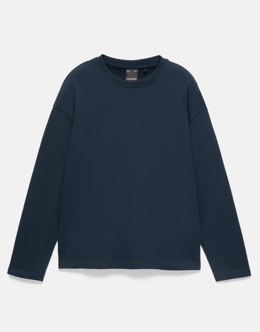 Pull&Bear kraftig T-shirt i afslappet pasform i navy, 5 af 7