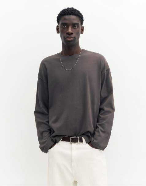 Pull&Bear kraftig t-shirt i avslappnad passform i grått - view 1