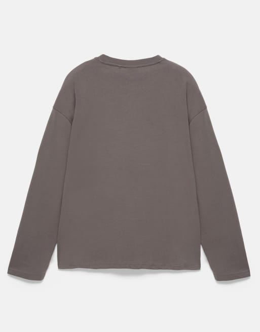 Pull&Bear kraftig t-shirt i avslappnad passform i grått, 7 av 7