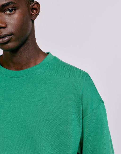 Pull&Bear kraftig t-shirt med avslappnad passform i grönt, 3 av 7