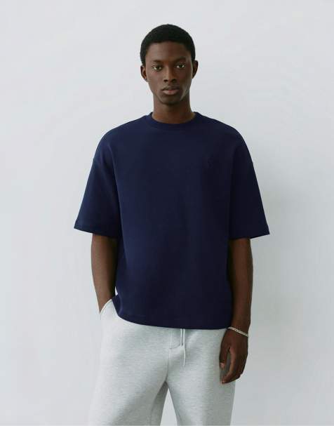 Pull&Bear kraftig T-shirt med hævet grafik i navy - view 1