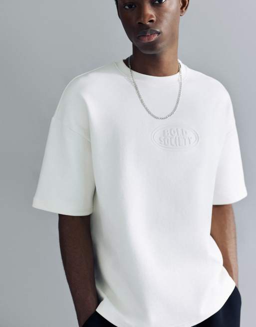 Pull&Bear kraftig T-shirt med hævet logo i råhvid, 5 af 7