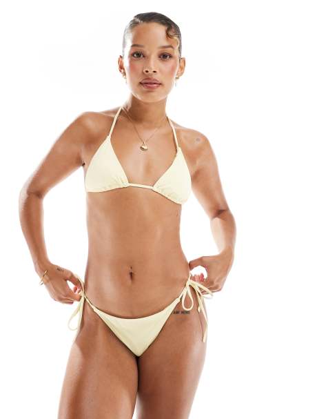 Pull&Bear tie side bikini bottom in butter yellow