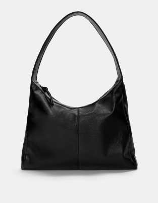 Pull & Bear - Kunstleder-Shopper in Schwarz