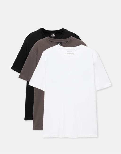 Pull&Bear – Kurzärmlige T-Shirts in Aschgrau, 3er-Pack, 2 von 4