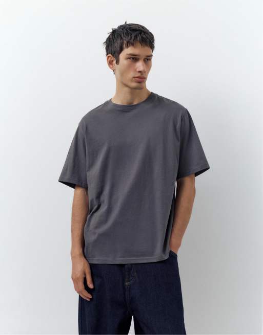 Pull&Bear – Kurzärmlige T-Shirts in Blaugrau, 3er-Pack, 2 von 4