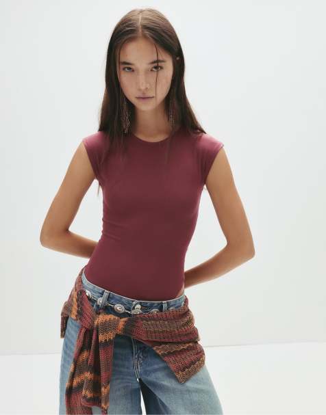 Pull&Bear – Kurzärmliger Body in Burgunderrot - view 1