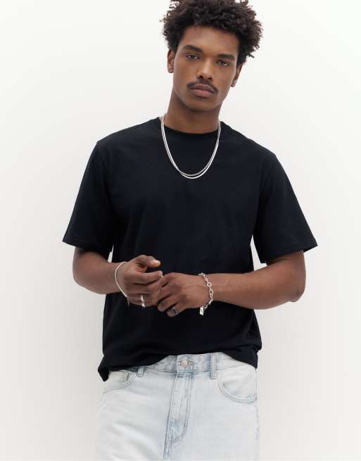 Pull&Bear – Kurzärmliges Basic-T-Shirt aus Baumwolle in Schwarz , 7 von 7