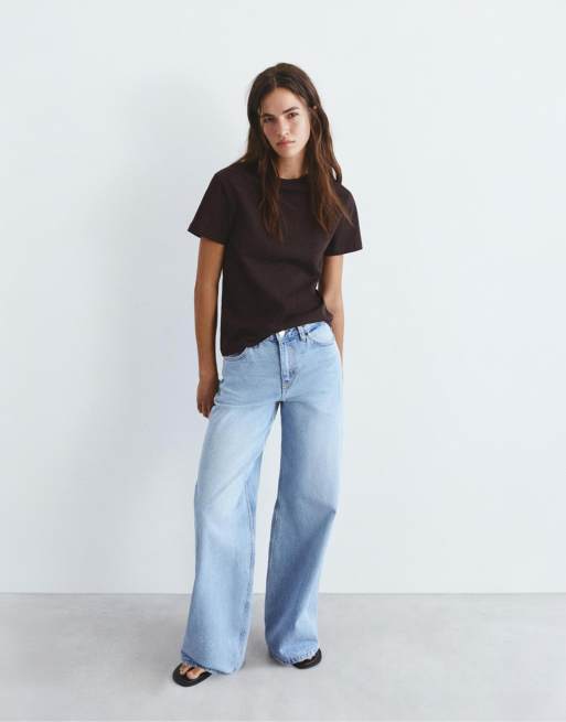 Pull&Bear – Kurzärmliges Basic-T-Shirt in Braun, 3 von 7