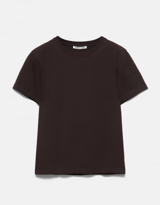 Pull&Bear – Kurzärmliges Basic-T-Shirt in Braun, 5 von 7