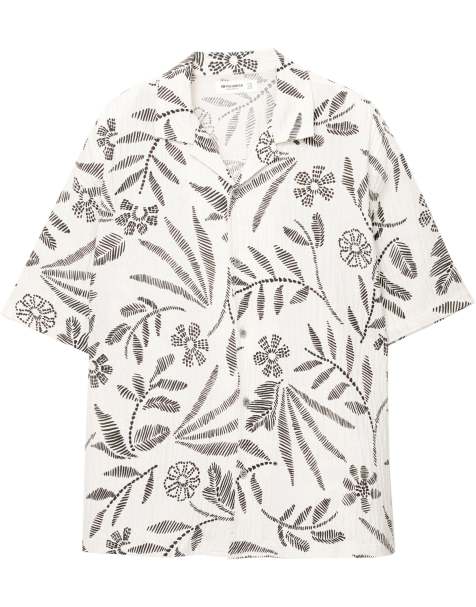 Pull&Bear – Kurzärmliges Hemd aus gemustertem Crepe-Stoff in Wollweiß - view 1