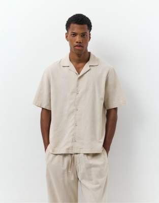 Kurzärmliges Hemd aus Leinenmix in Beige-Neutral Neutral L