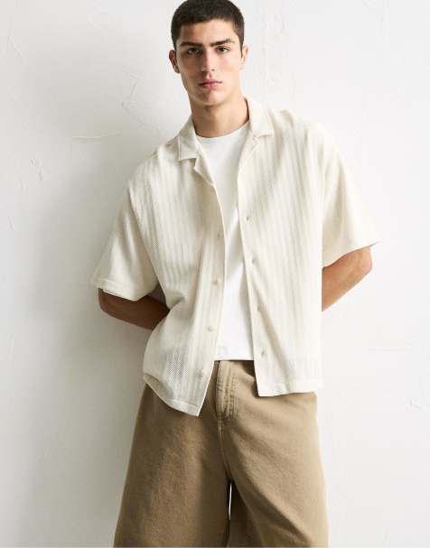 Pull&Bear – Kurzärmliges Hemd in Wollweiß - view 1