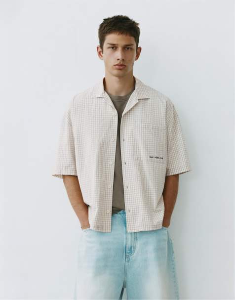 Pull&Bear kurzärmliges kariertes Hemd in Graumeliert - view 1
