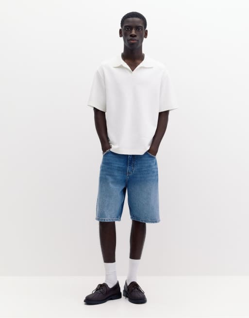Pull&Bear – Kurzärmliges Polohemd aus Interlock-Stoff in Wollweiß, 4 von 7