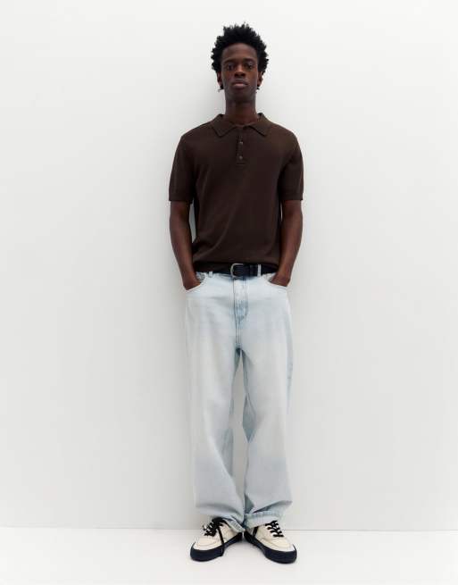 Pull&Bear – Kurzärmliges Polohemd in Schokobraun, 2 von 4