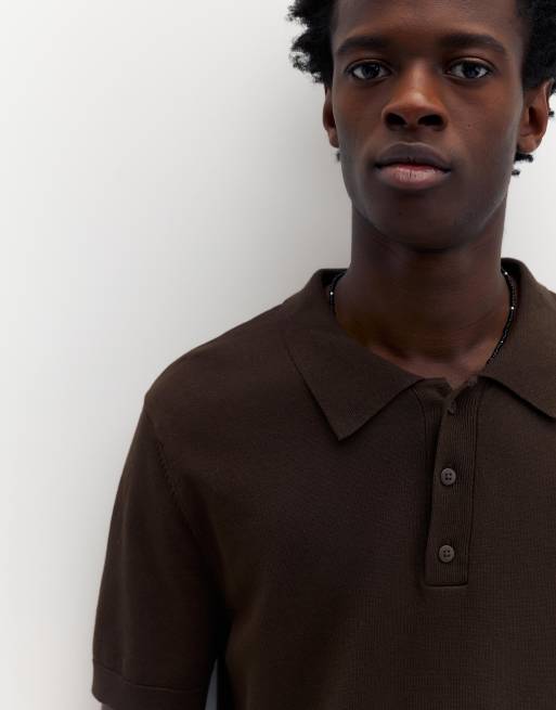 Pull&Bear – Kurzärmliges Polohemd in Schokobraun, 3 von 4