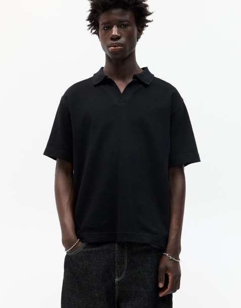 Pull&Bear – Kurzärmliges Polohemd in Schwarz - view 1