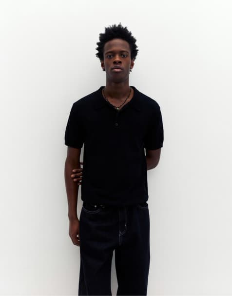 Pull&Bear – Kurzärmliges Polohemd in Schwarz - view 1