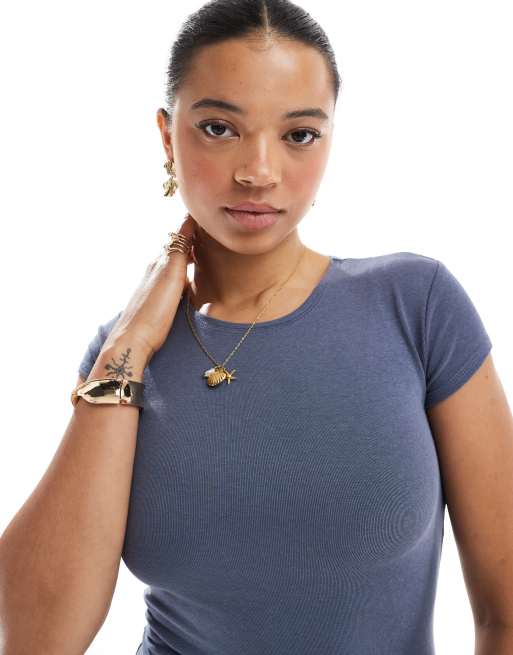 Pull&Bear – Kurzärmliges Polyamid-Midikleid in Blau, 2 von 4