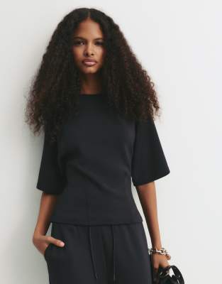 Pull & Bear - Kurzärmliges Sweatshirt in Schwarz