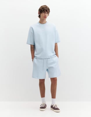 Kurzärmliges T-Shirt aus schwerem Interlock-Stoff in Himmelblau Blau M