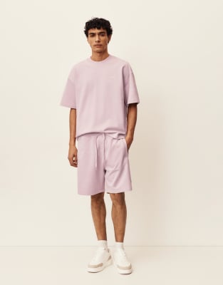 Kurzärmliges T-Shirt aus schwerem Material in Rosa mit Logo Rosa XS