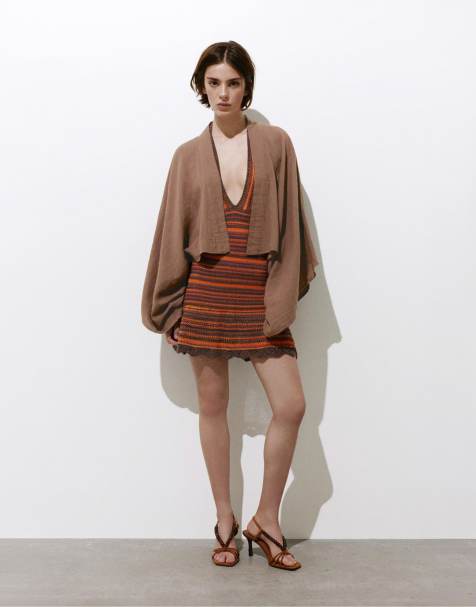 Pull&Bear – Kurzer Chiffon-Kimono in Braun - view 1