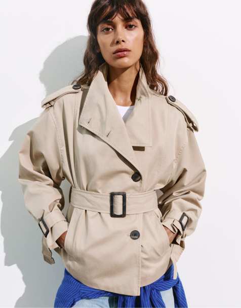 Pull&Bear kurzer Trenchcoat mit Gürtel in Beige - view 1