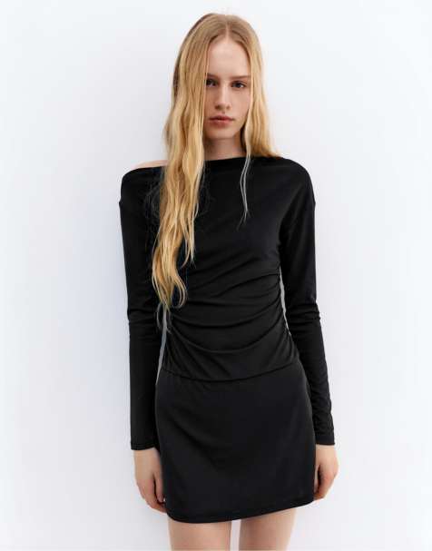 Pull&Bear – Kurzes, asymmetrisches Kleid in Schwarz - view 1