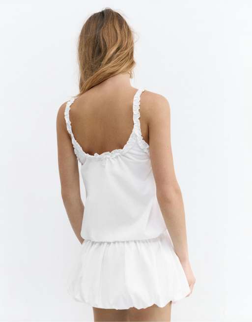 Pull&Bear – Kurzes Ballonkleid in Weiß, 4 von 4