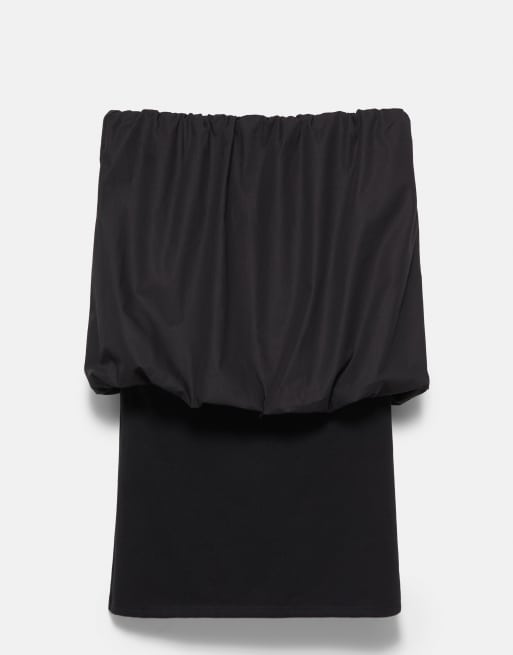 Pull&Bear – Kurzes Kleid in Schwarz mit Ballonsaum, 6 von 6