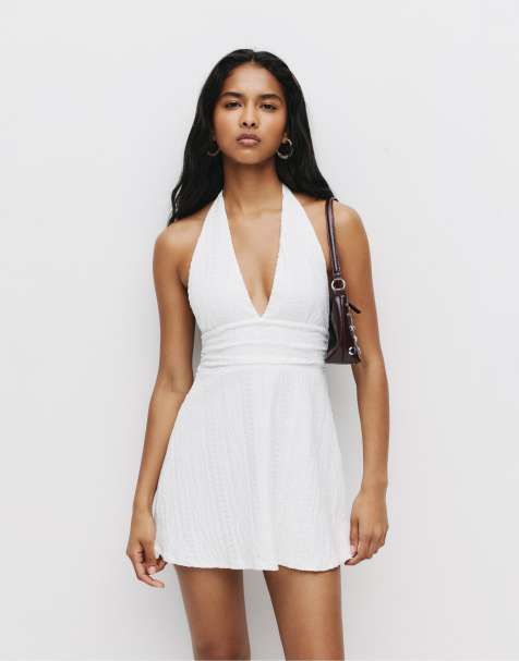 Pull&Bear – Kurzes Neckholder-Kleid in Weiß - view 1