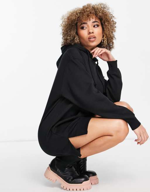 Pull&Bear – Kurzes Oversize-Kapuzenkleid in Schwarz