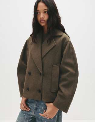 Pull & Bear - Kurzmantel in Maulwurfbraun mit Filzstruktur-Brown