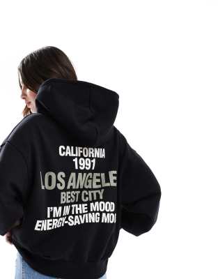 Pull & Bear - LA - Kapuzenpullover in Schwarz