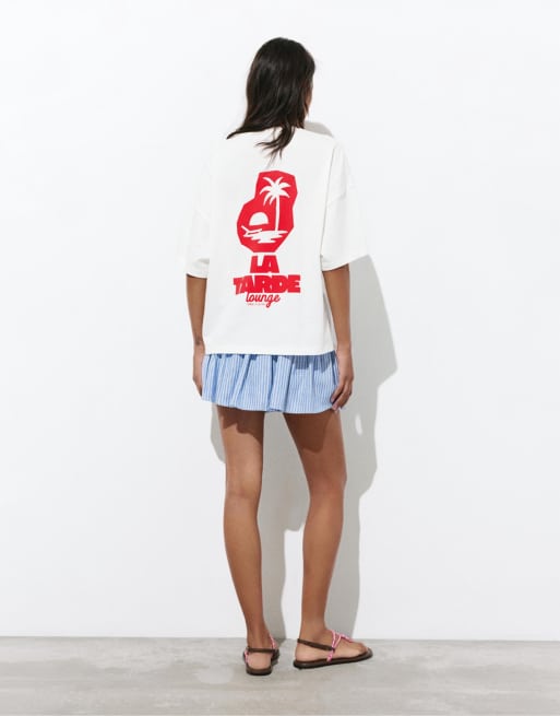 Pull&Bear - La Tarde - Hvid T-shirt med grafik, 2 af 4