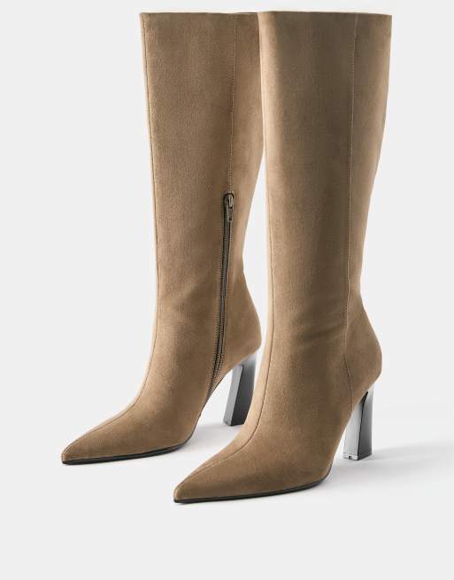 Pull&Bear laarzen met blokhak tot op de knie in bruin, 2 van 4