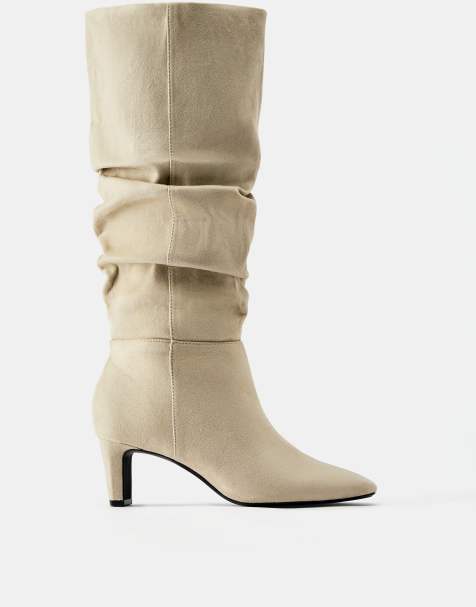 Pull&Bear laarzen met gerimpelde schacht in ecru - view 1