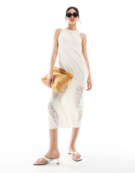 Pull&Bear lace backless dress in white