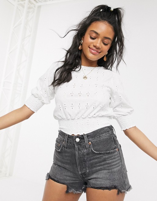 Pull&Bear lace detail top in white