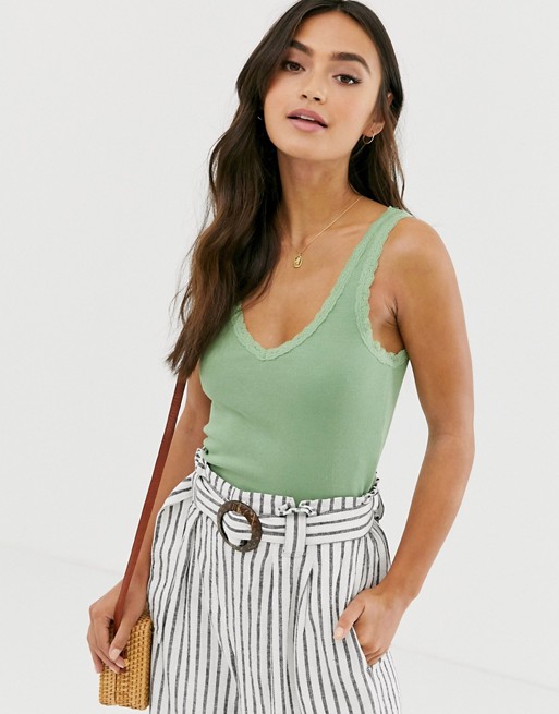 Pull&Bear lace edge vest in green