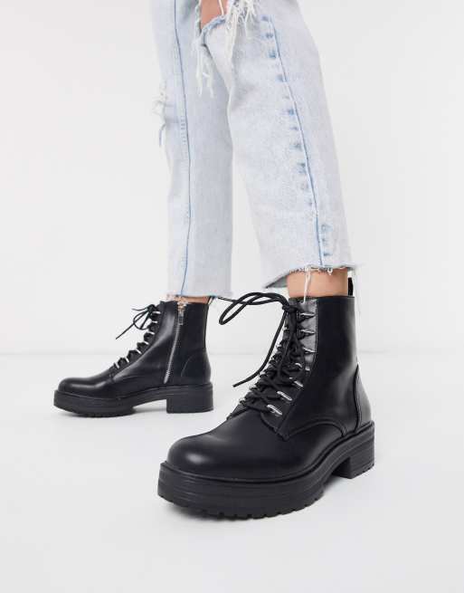 Pull&Bear lace front boots in black | ASOS