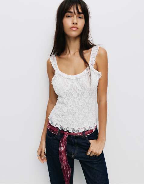 Pull&Bear Lace strappy top in white - view 1