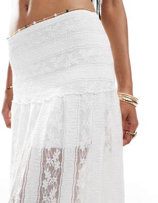 Pull & Bear Lace Tiered Maxi Skirt