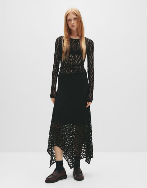Pull&Bear Lace top with an open back in black - view 1
