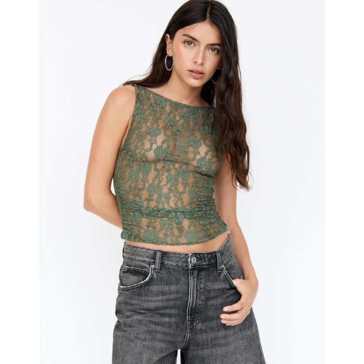 トップス Gathered puffy lace top 48148120712-e1.jpg?ts=